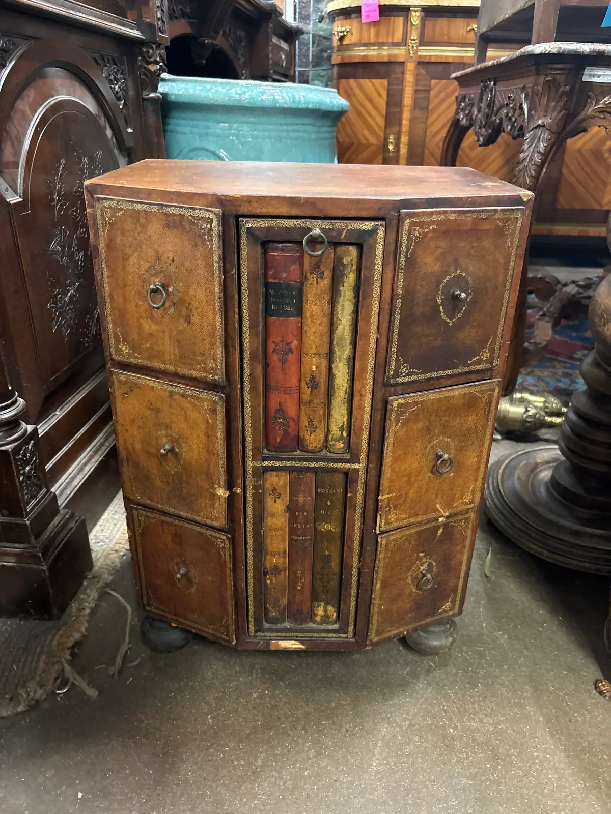 Leather Cupboard Side Table With Faux Books 1