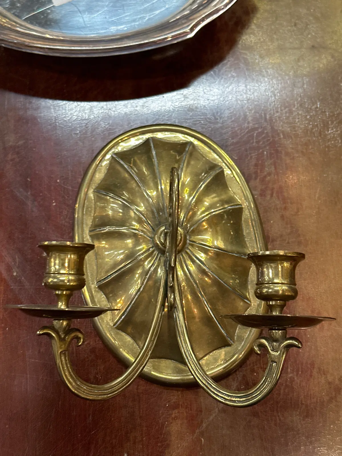 Brass Double Arm Wall Sconce With Oval Back Plate 1