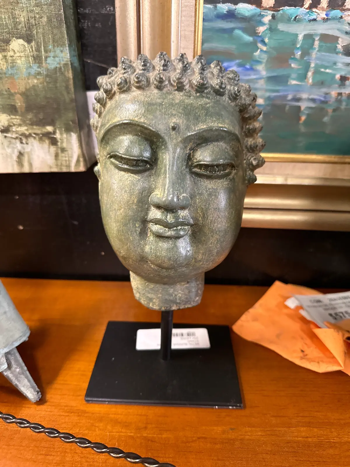 Metal Buddha Head On Stand 1