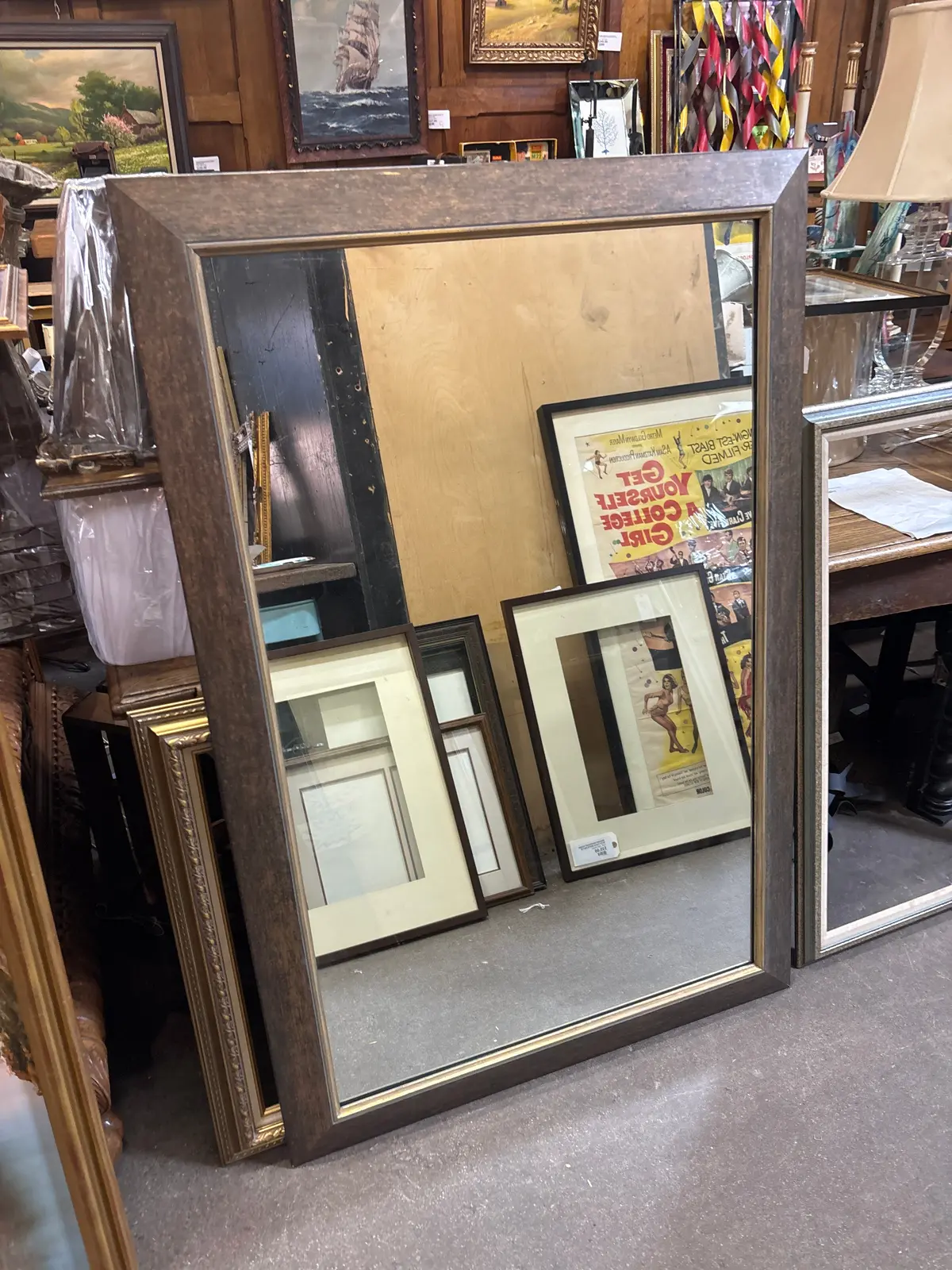Large Modern Framed Dark Gold Beveled Mirror 1