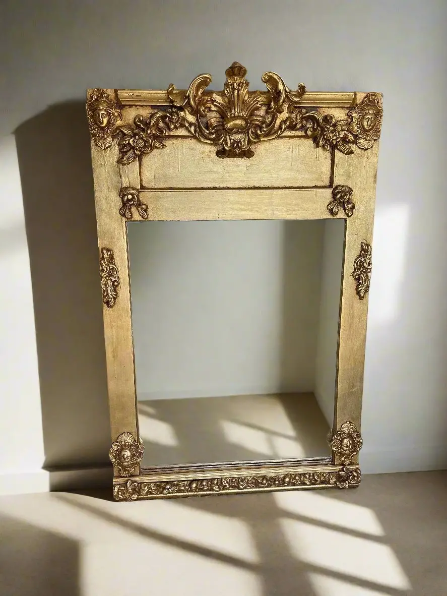 Lady Face Crowned Gilt Framed Beveled Mirror 1