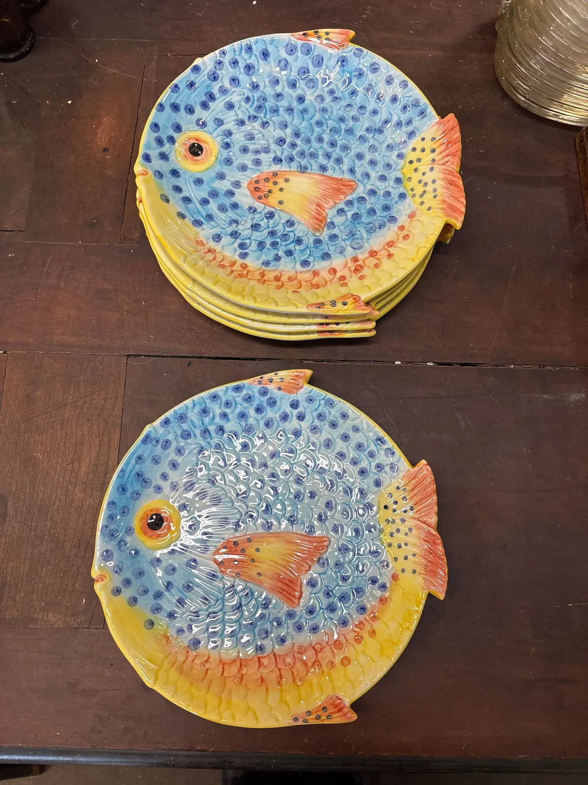 Set Of 5 Italian Yellow Fish Plates 1