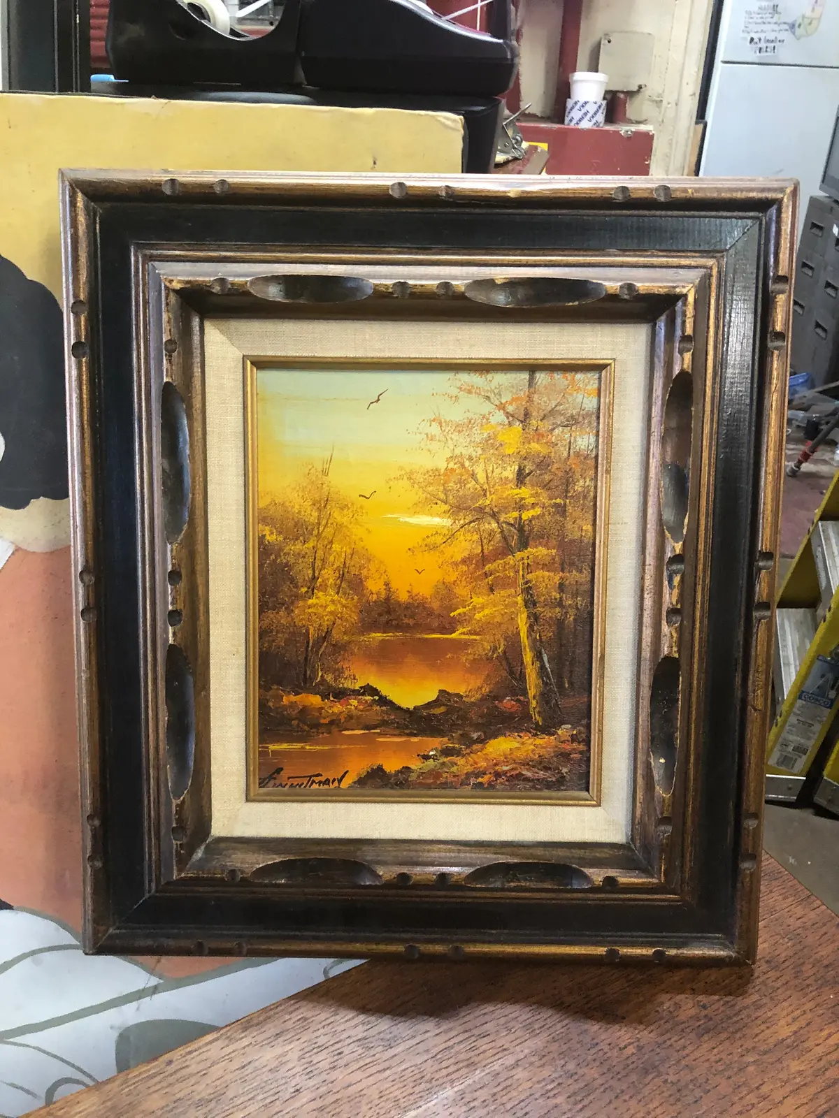 Signed Painting Of Autumn Forest Lake 1