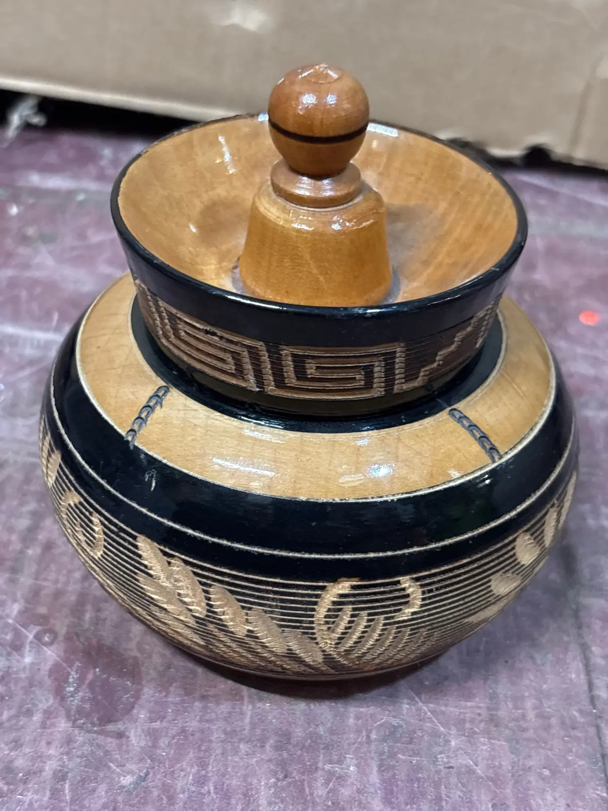 Carved And Laqured Turned Maple Box 1