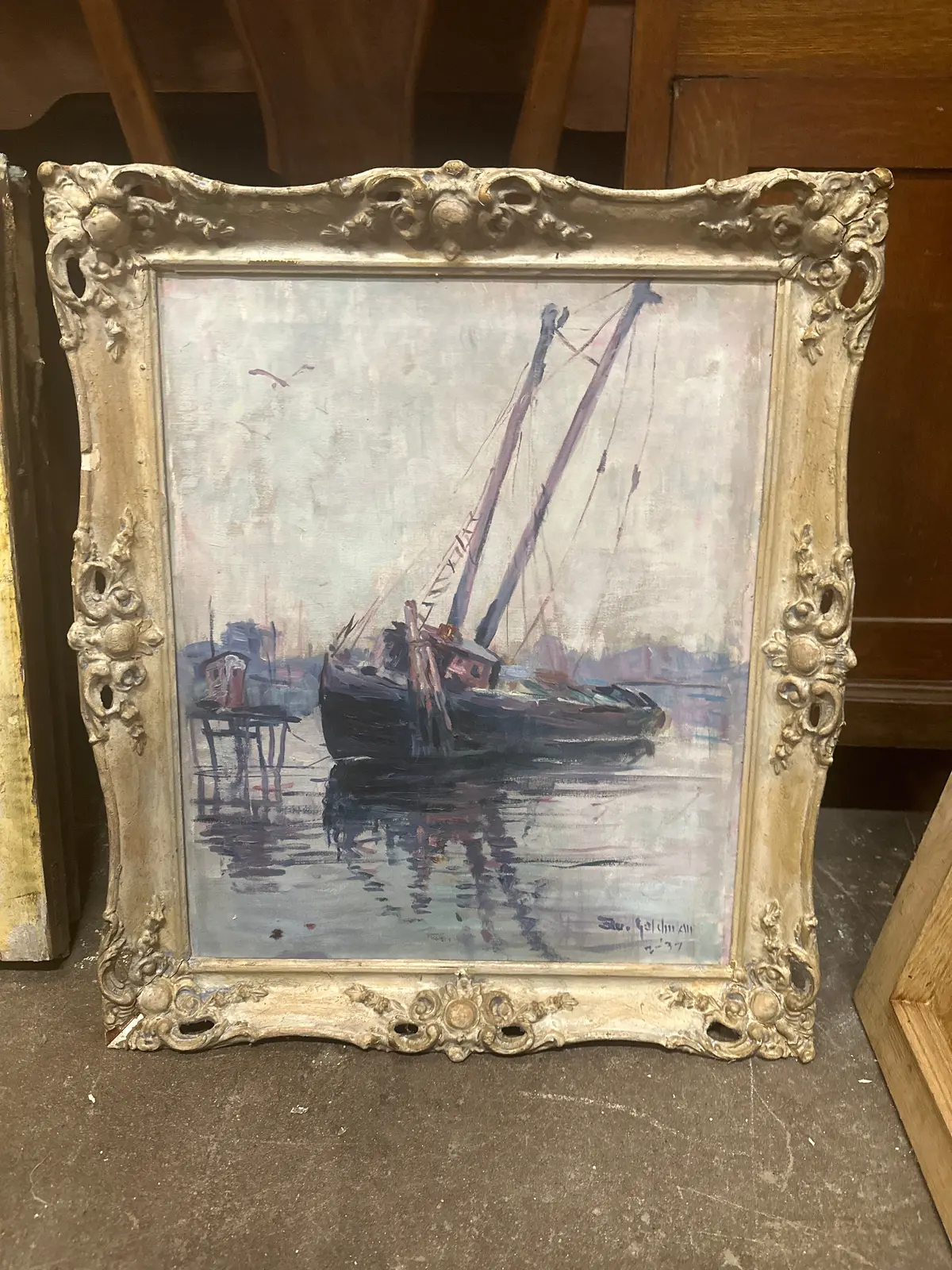 Oil On Canvas Painting Of Fishing Boat 1