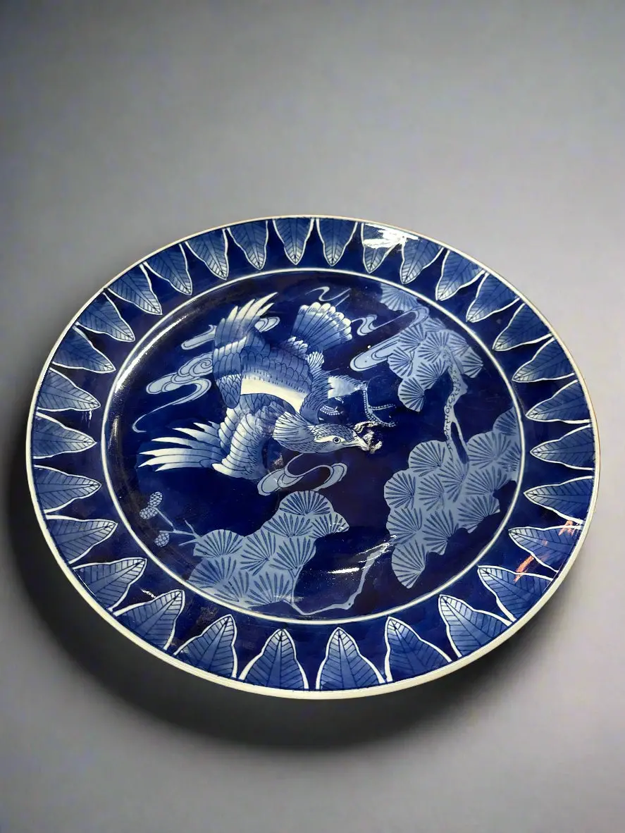 Large Blue And White Bird Charger 1