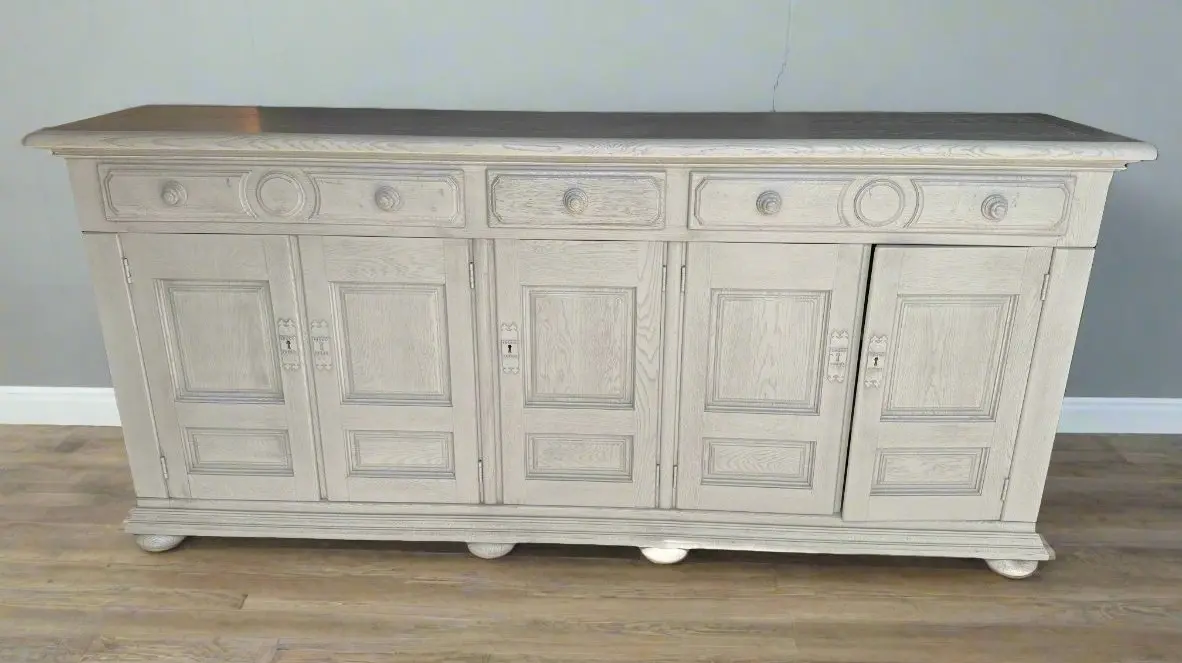 Huge Gray Painted Oak Cabinet 1