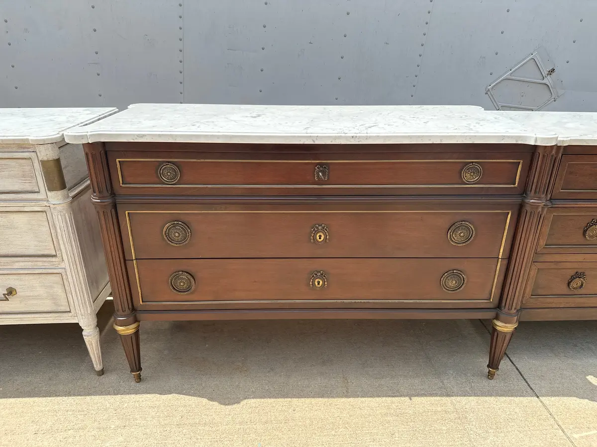 Louis Xvi White Marble Top 3 Drawer Mahogany Chest 1