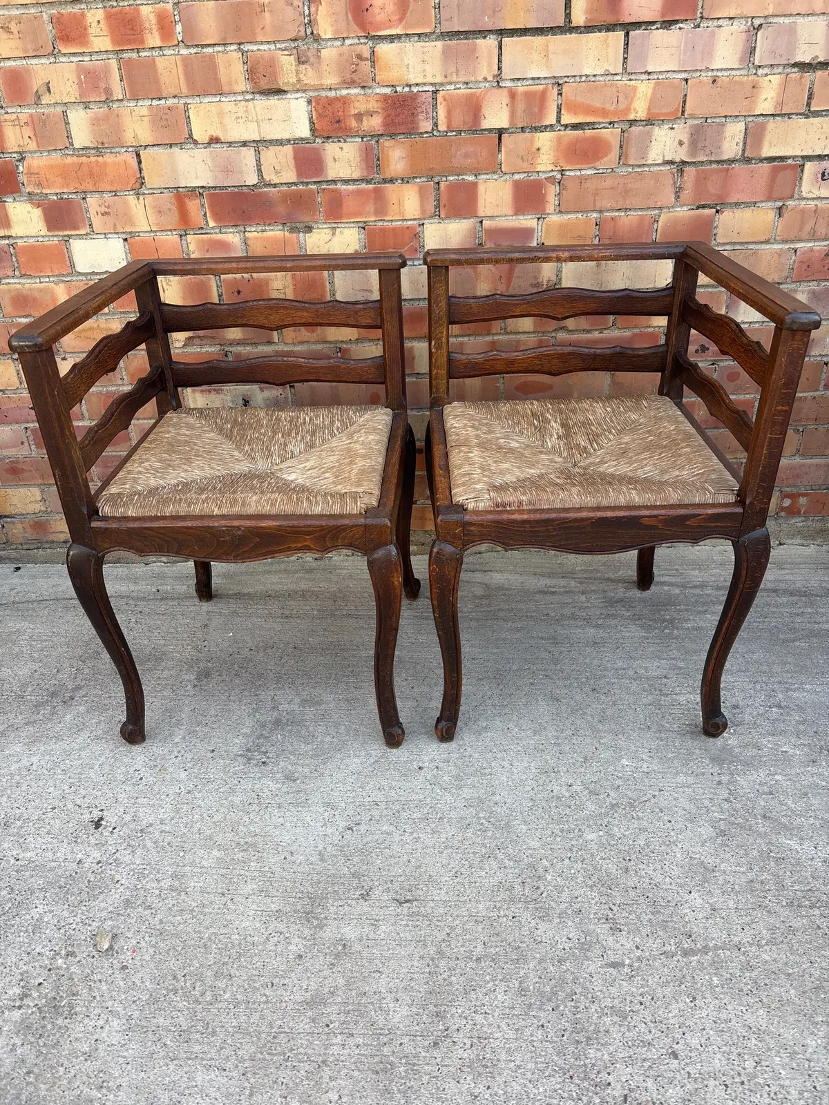 Pair Of Louis Xv Ladder Back Oak Rush Corner Chairs 1