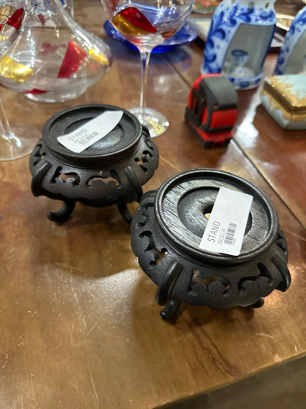 Pair Of Footed Asian Stands 1