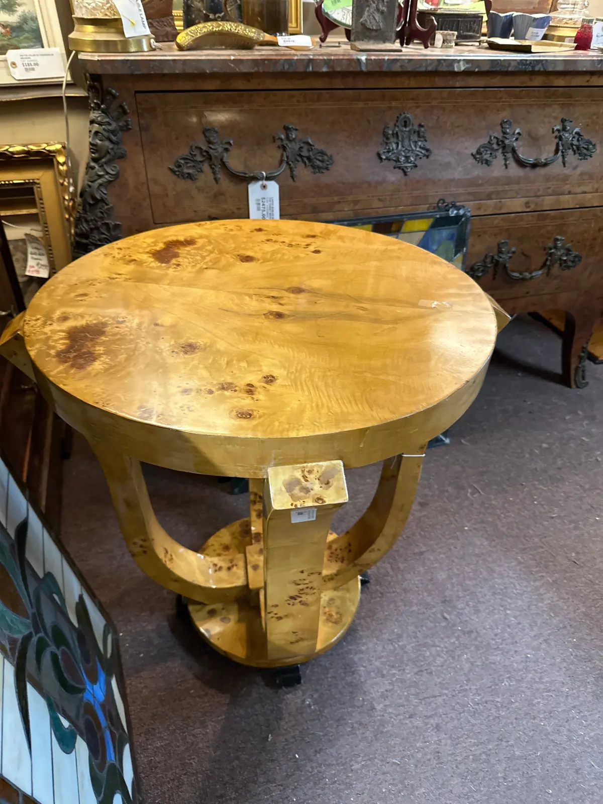 Pair Of Art Deco Style Bird's Eye Maple Round Side Tables 1