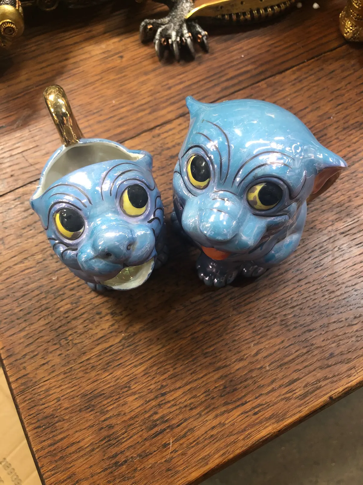 Japanese Blue Luster Puppy Cream And Sugar 1