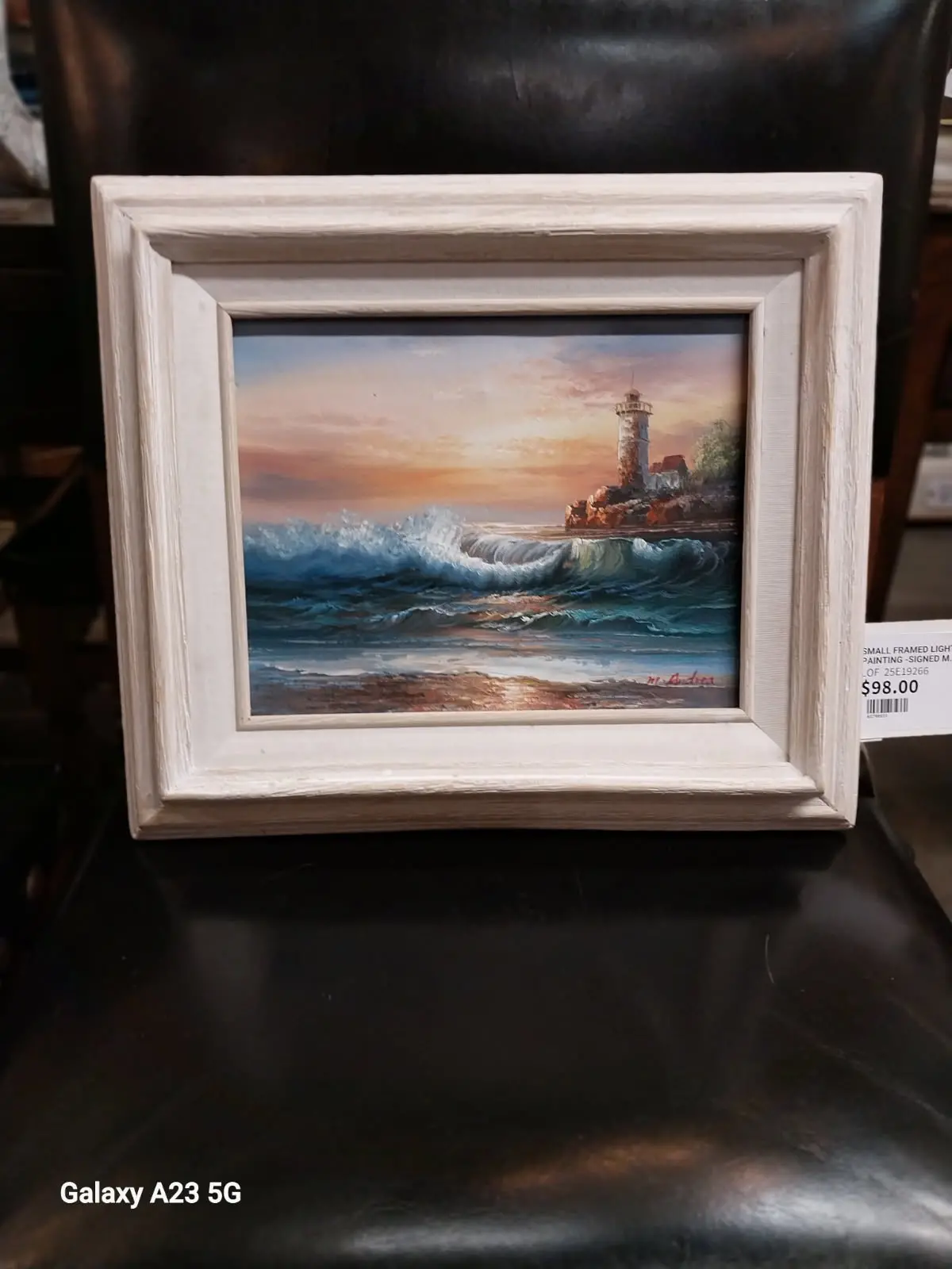 Small Framed Lighthouse Oil Painting -Signed M. Andres 1