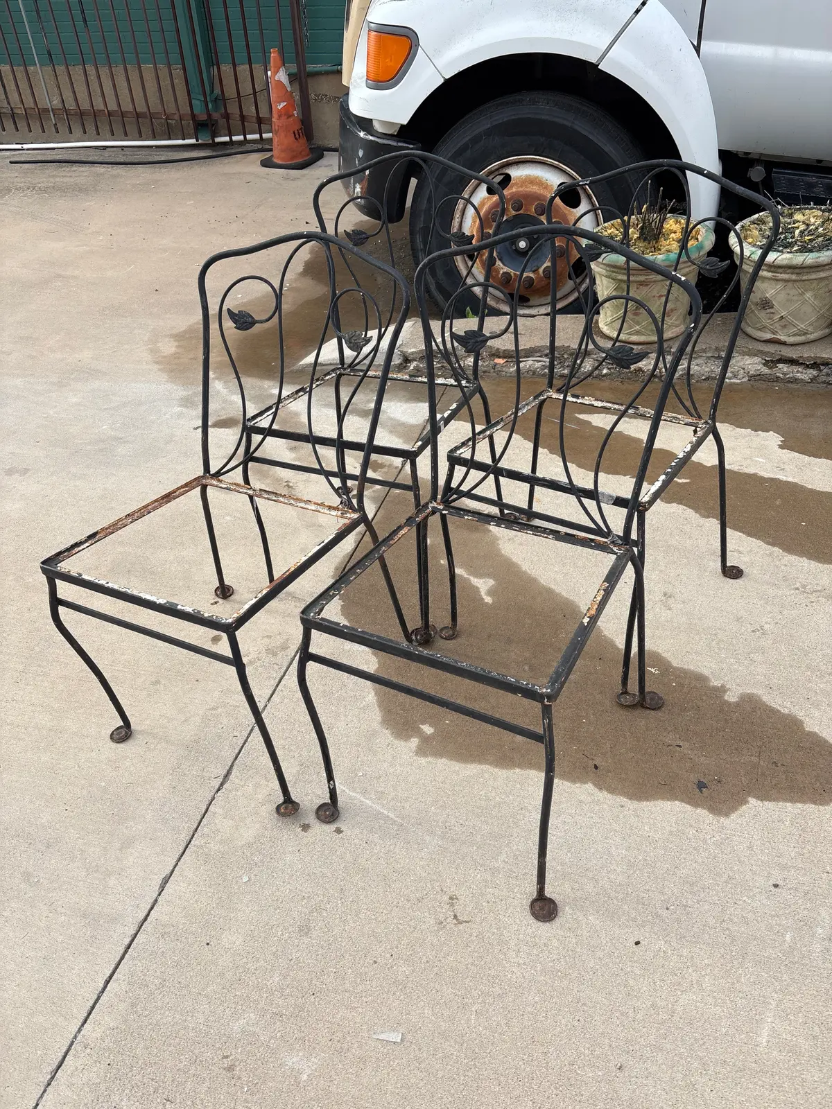 Set Of 4 Wrought Iron Chair Frames - No Seats 1