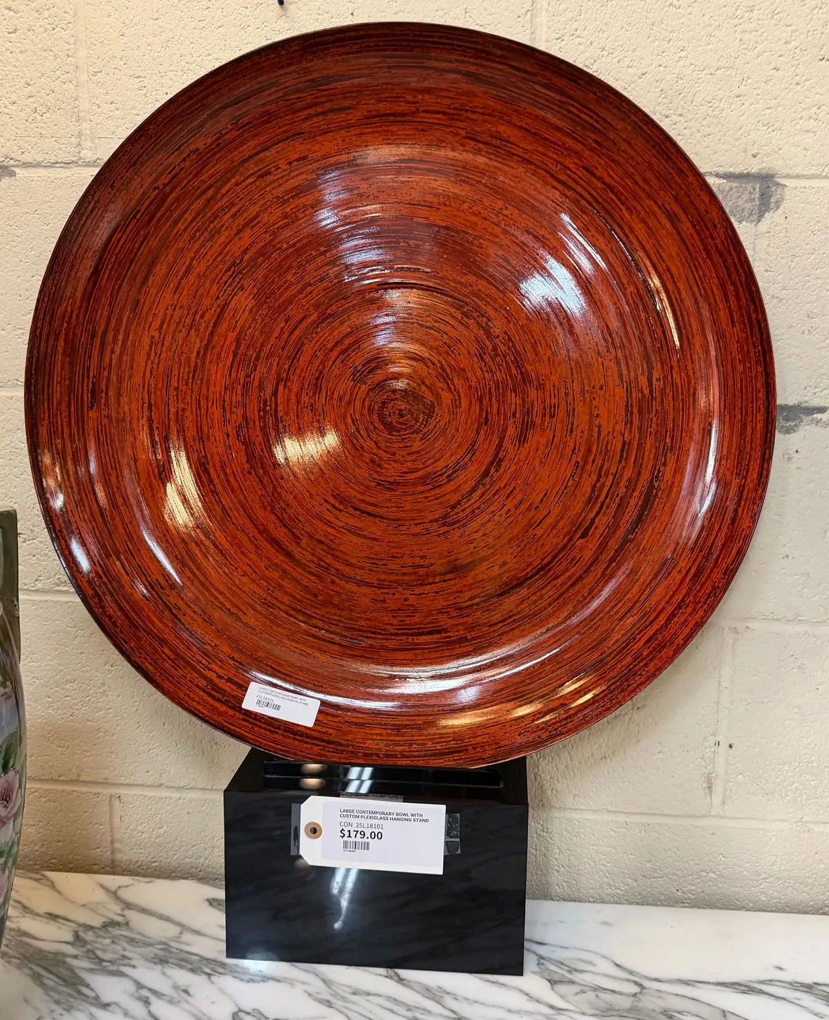 Large Contemporary Bowl With Custom Plexiglass Hanging Stand 1