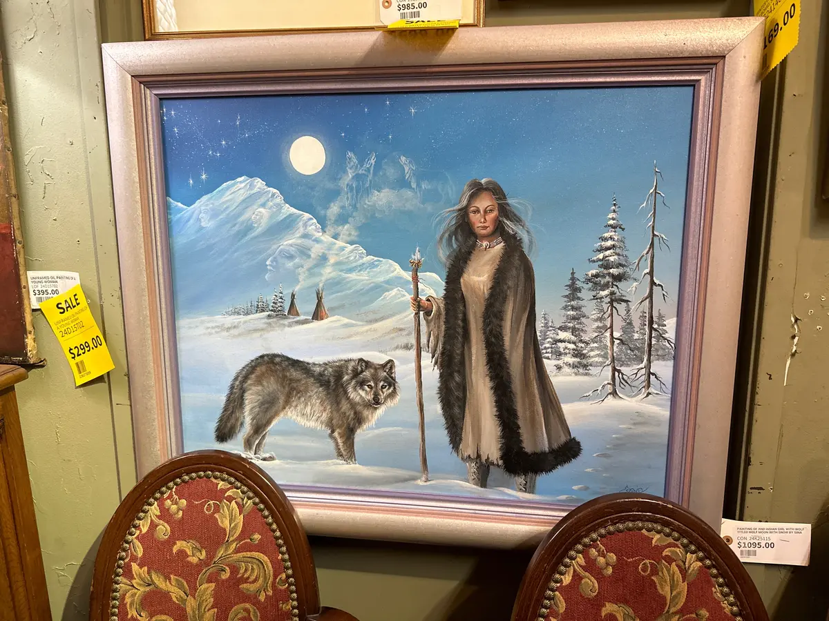 Painting Of And Indian Girl With Wolf Titled Wolf Moon With Snow By Sina 1