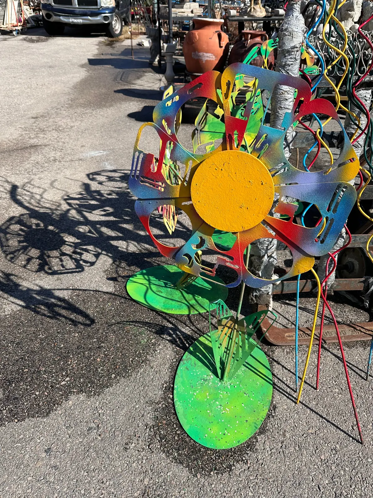 Large Yard Art Colorful Metal Flowers 1