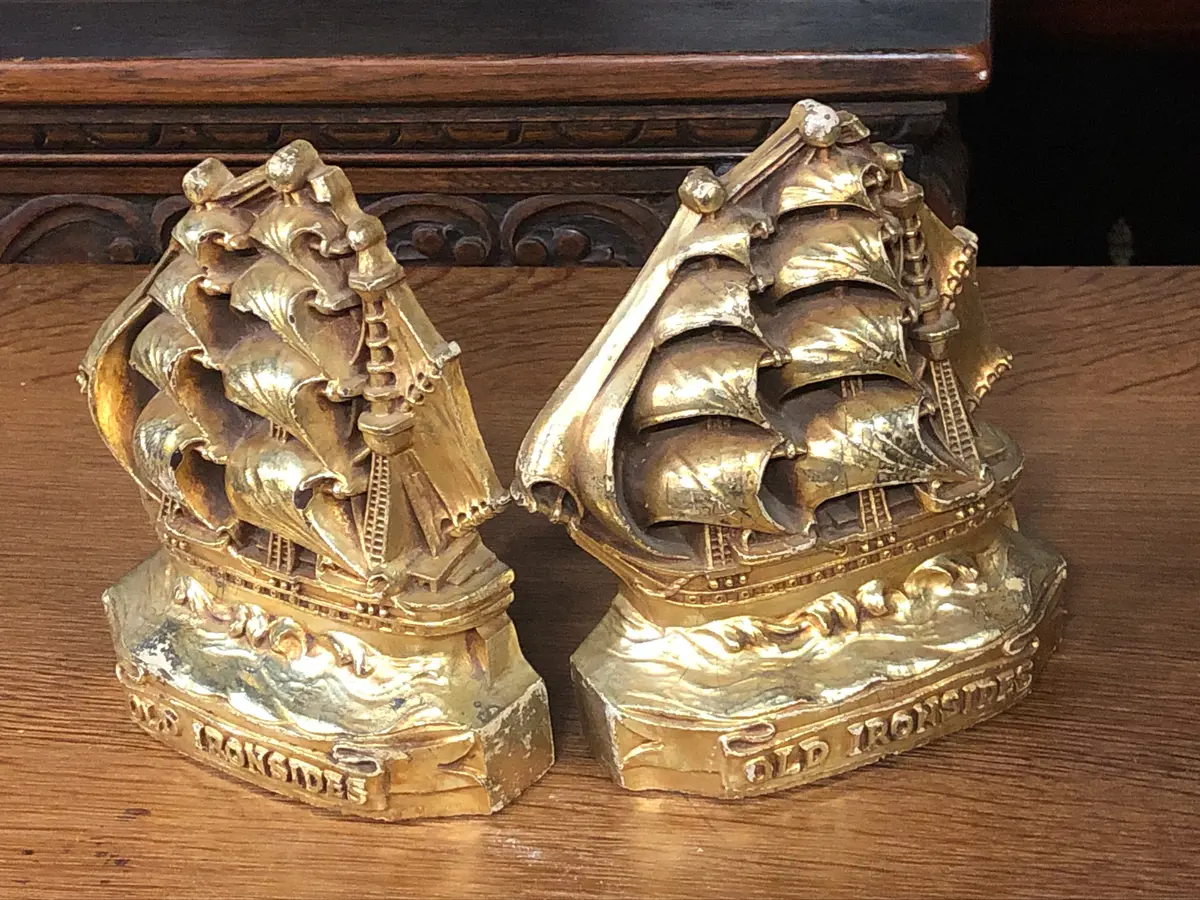 Pair Of Gold Ship Book Ends 1