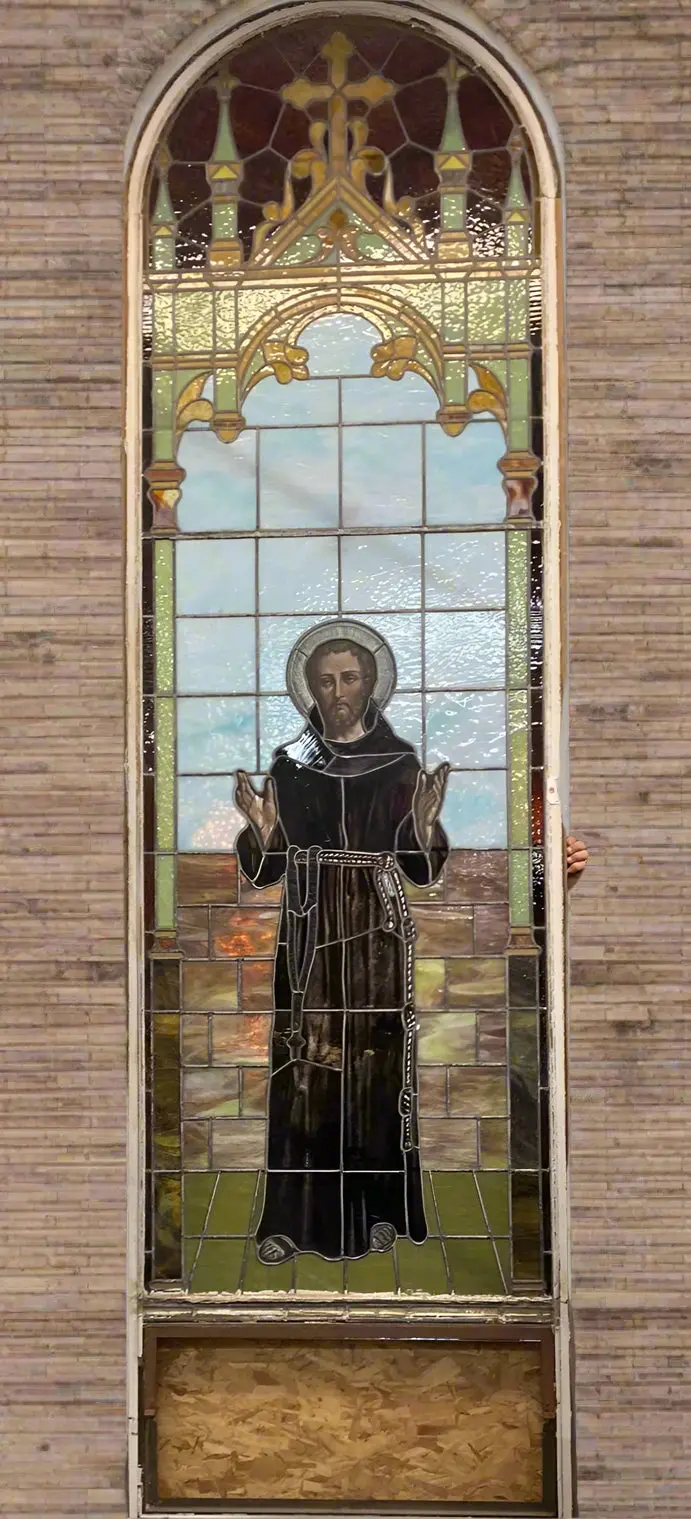 Huge Stained Glass Window Of Saint Francis Of Assisi With Stigmata And Wearing A Habit 1