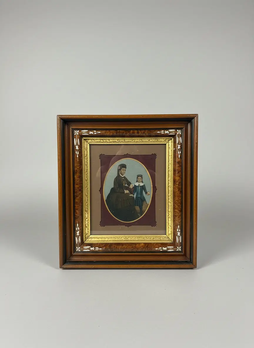 Walnut Frame With Gold Filet With Hand Colored Photo 1