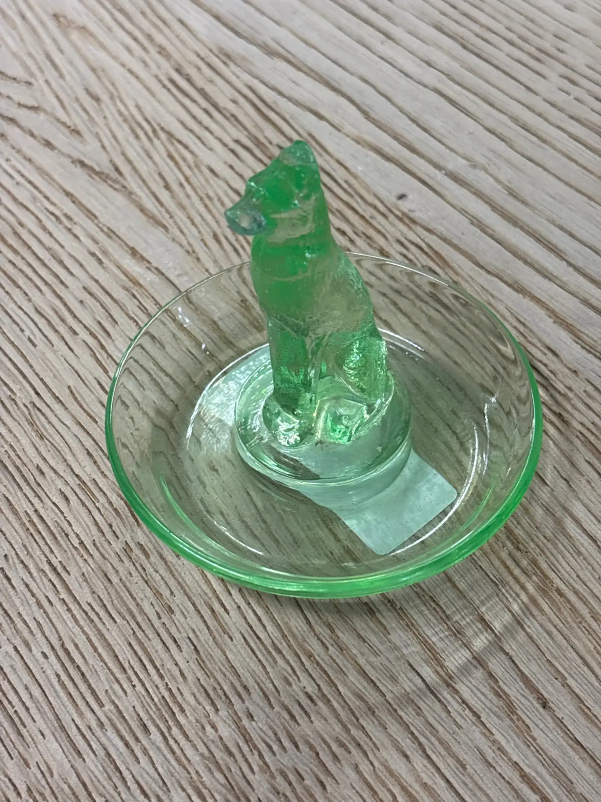 Green Depression Glass Dog Ring Holder 1