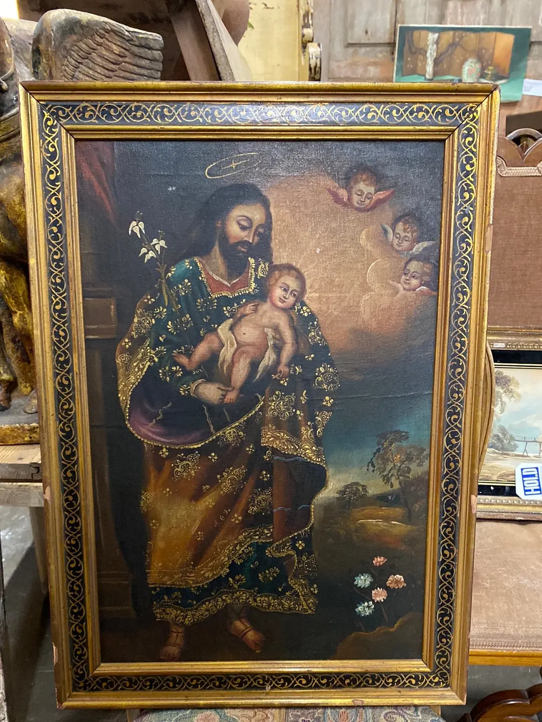 Joseph And Baby Jesus Oil Painting -Cusco School 1