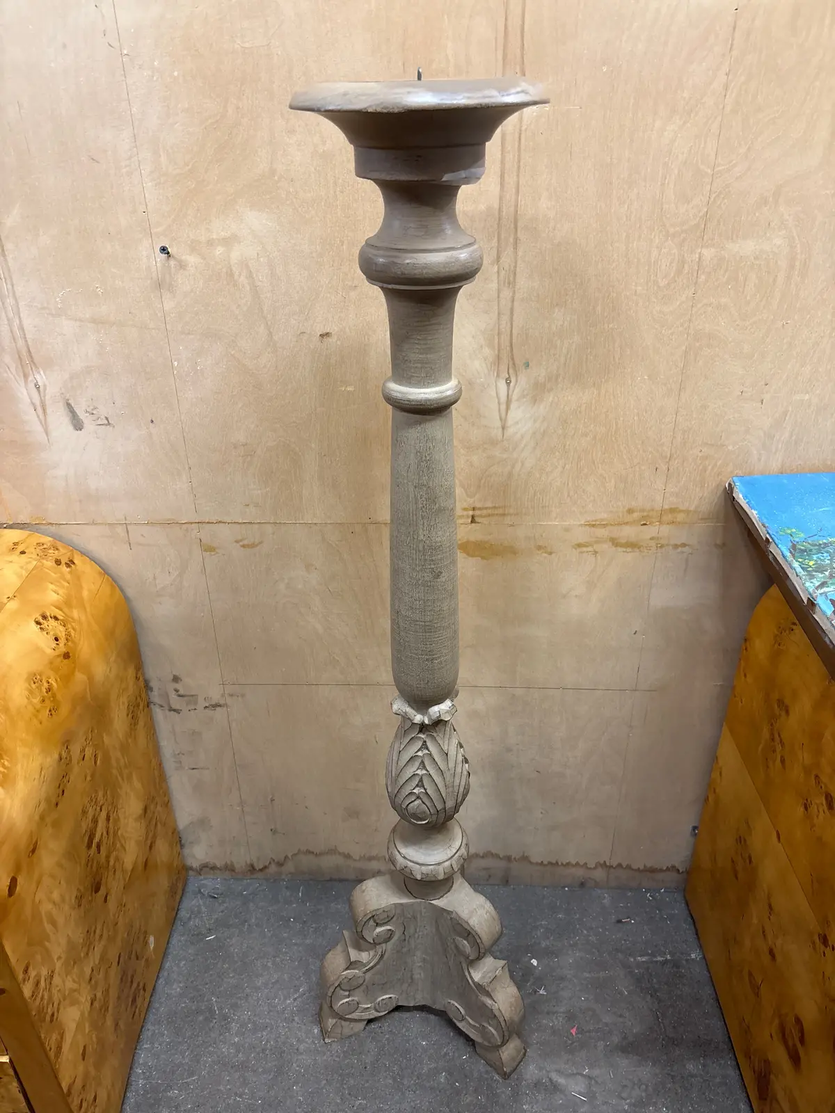 Painted Wooden Altar Candle Stand 1