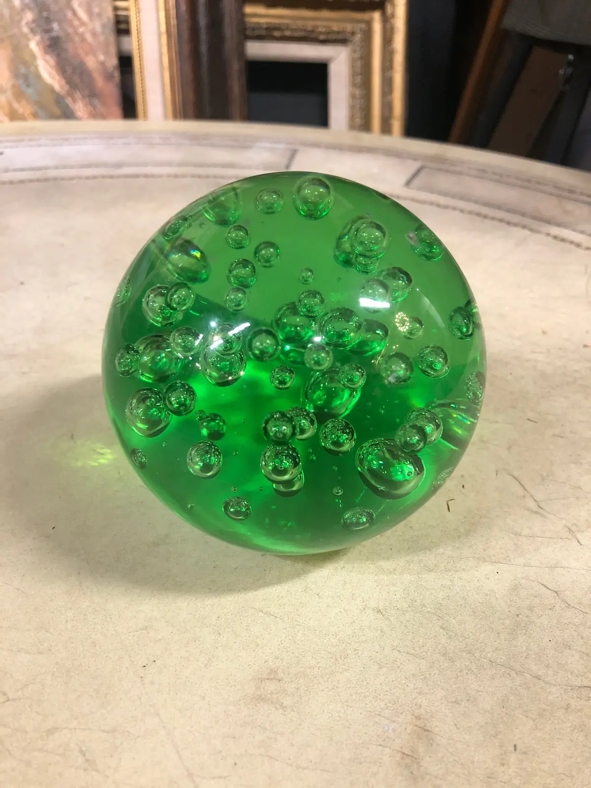 Small Bubbles Green Murano Paper Weight 1