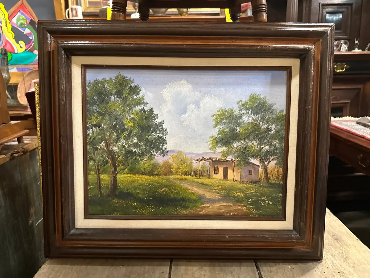 Framed Landscape Oil Painting With Adobe House 1