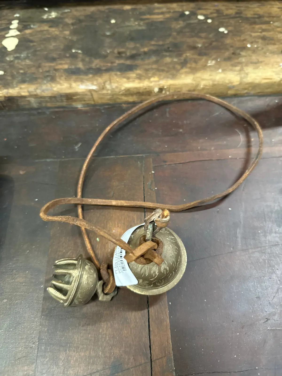 Plain Leather Strap With 2 Brass Bells 1