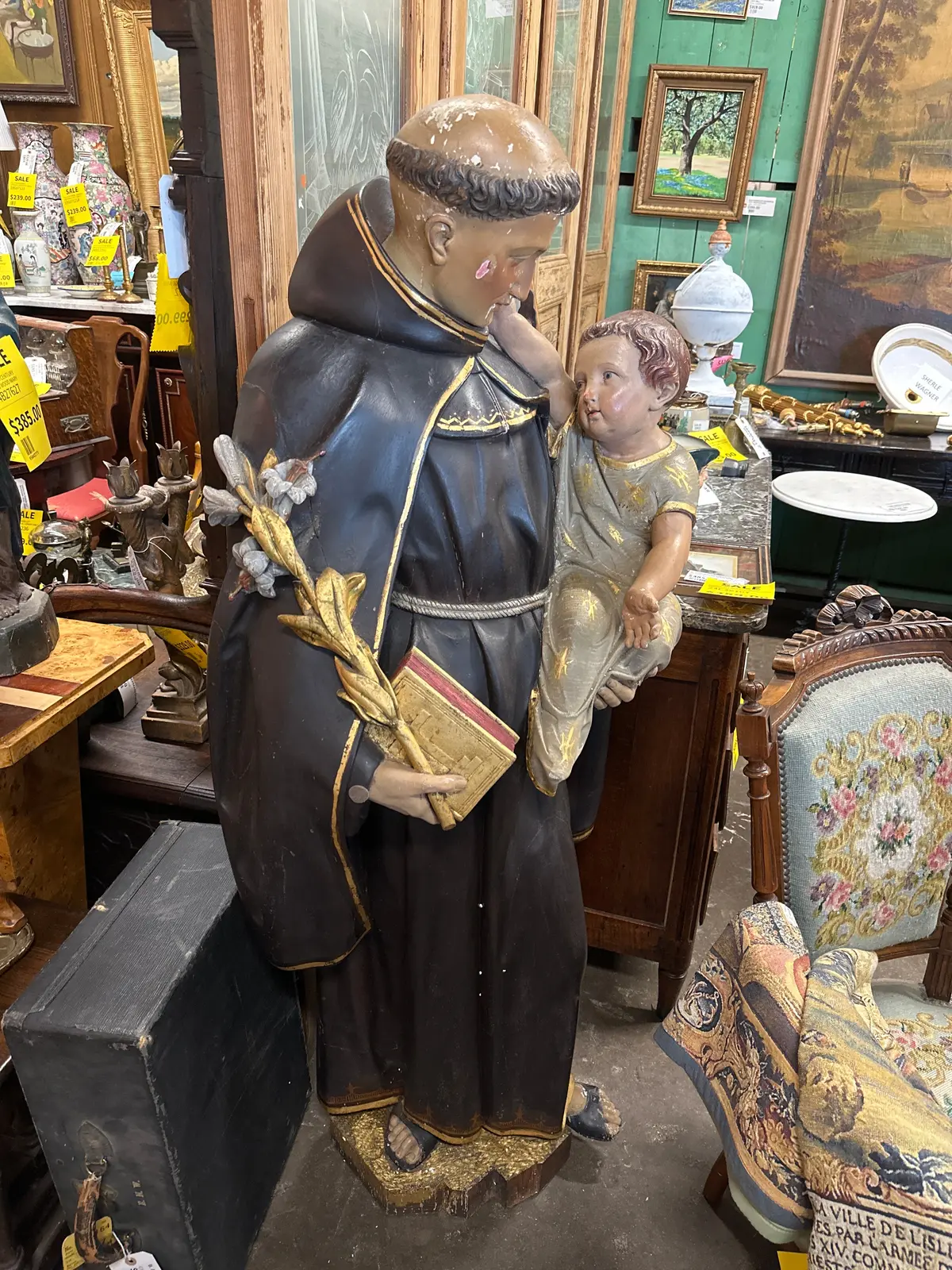 Huge Painted Saint Anthony Carved Statue 1