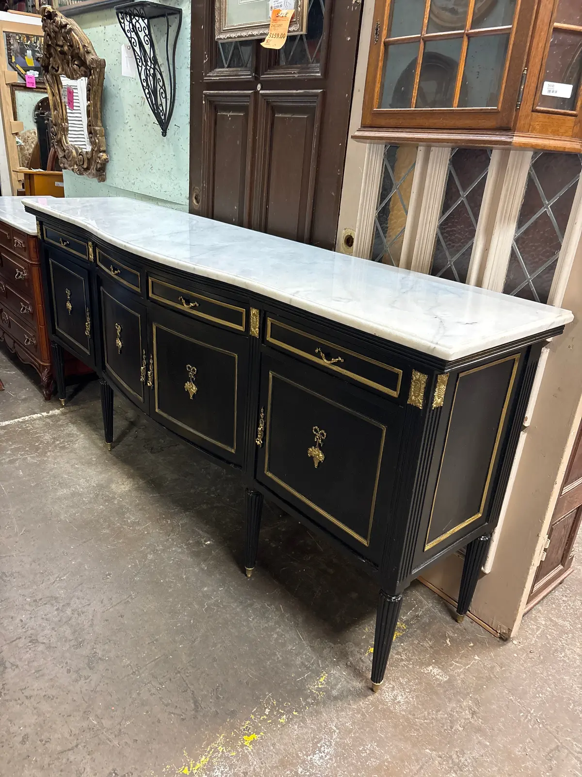 Napoleon Iii Style Marble Top Sideboard With 4 Doors And Flower Basket Ormoulu 1