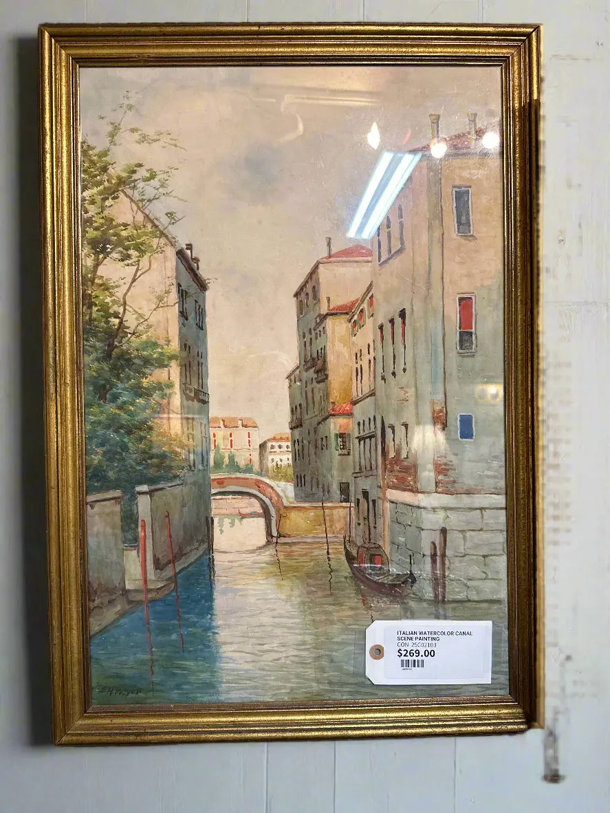 Italian Watercolor Canal Scene Painting 1