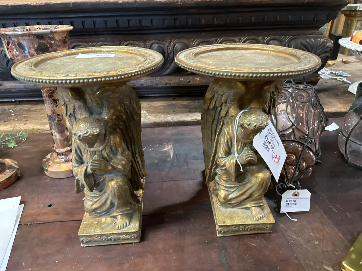 Pair Of Gold Angel Pedestals 1