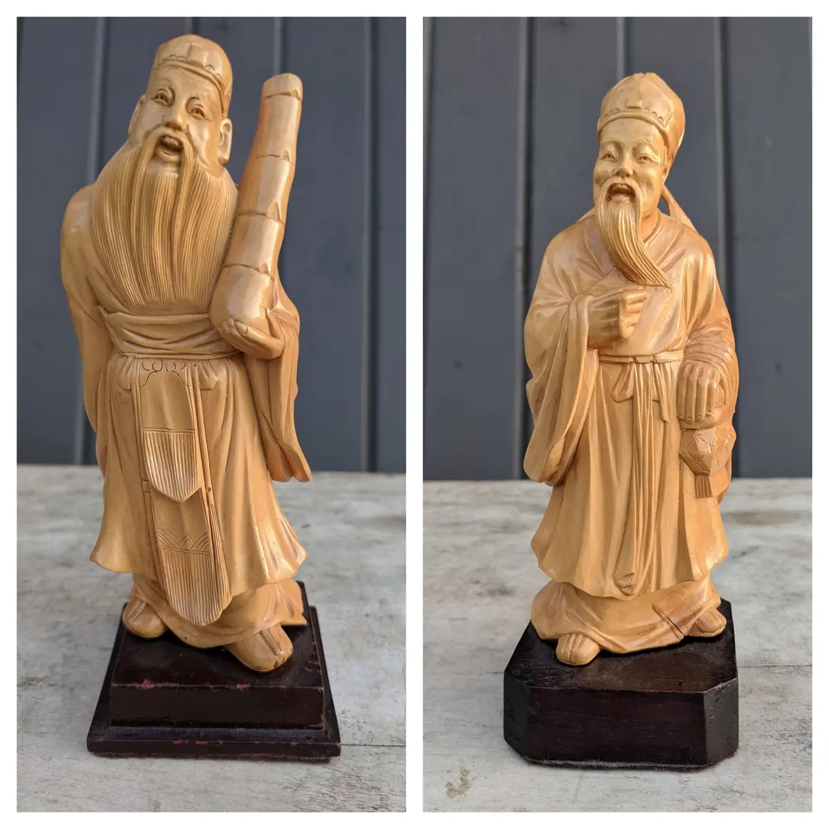 Pair Of Carved Wood Asian Ancestor Statues 1