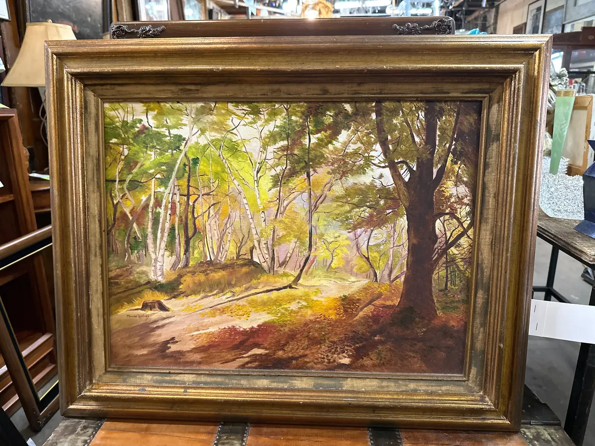 Framed Impressionist Sylvan Oil Painting With Birch By Maude Waters 1