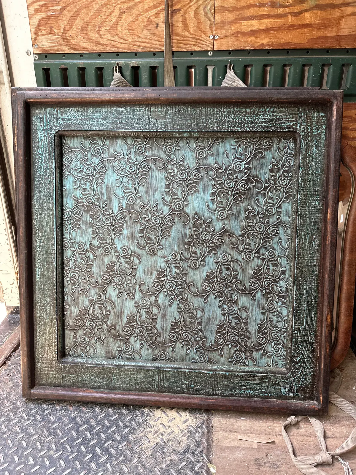 Metal Embossed Turqouise Painted Tin Art 1