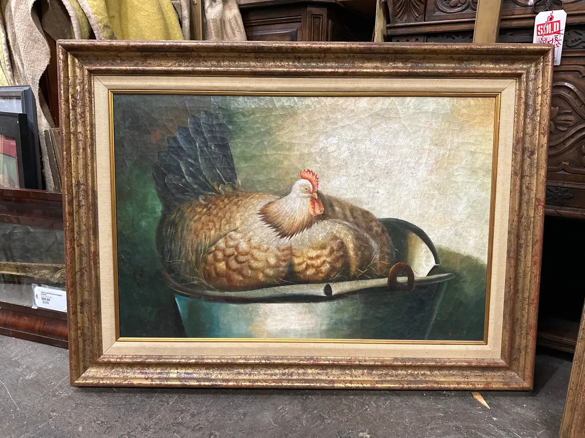 20Th Century Painting "Nesting In Bucket" By Trevor James 1