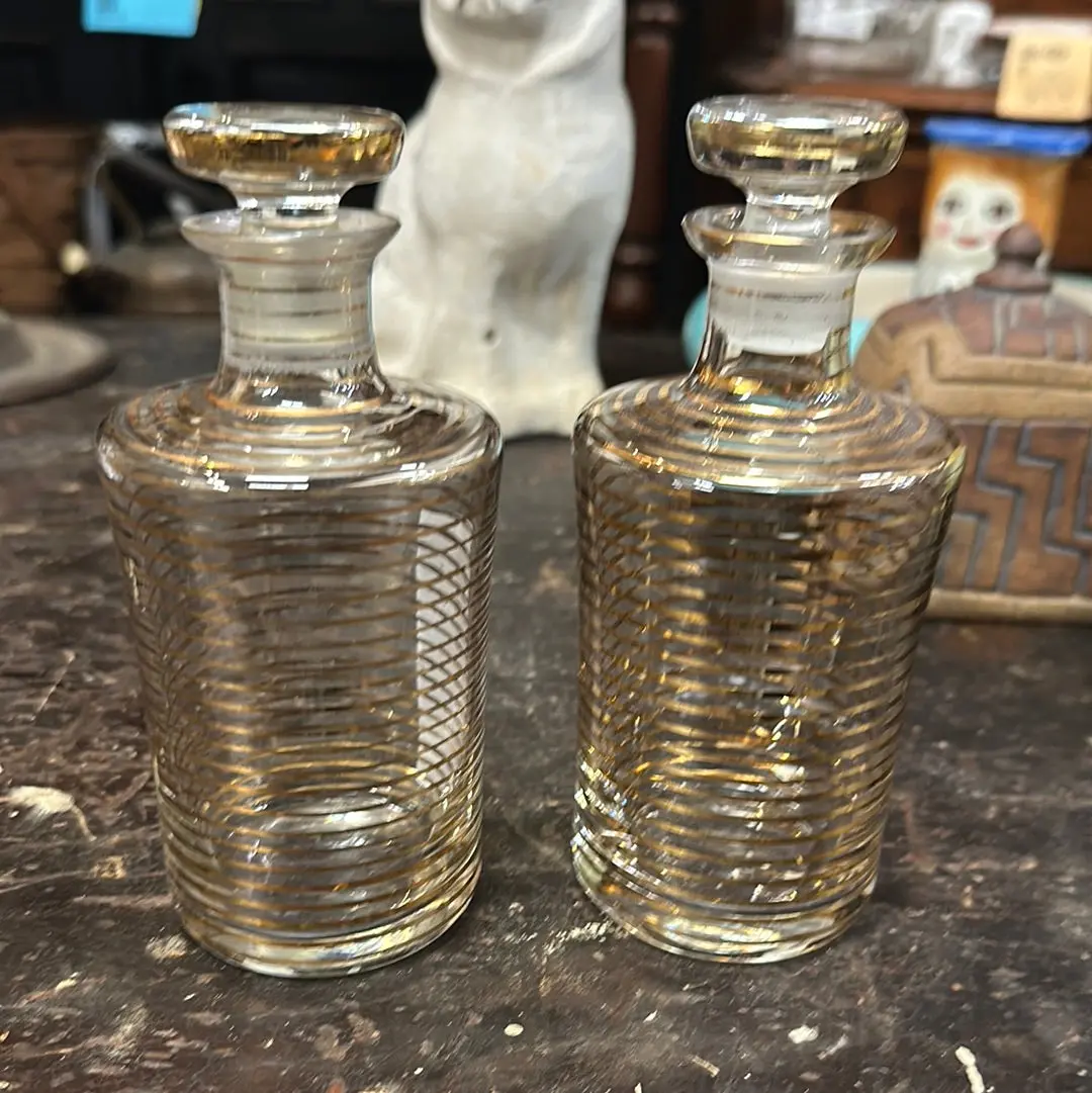 Pair Of Gold Band Bottles With Stoppers 1
