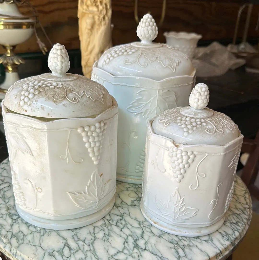 2 Piece Milk Glass Cannister Set With Grapes 1