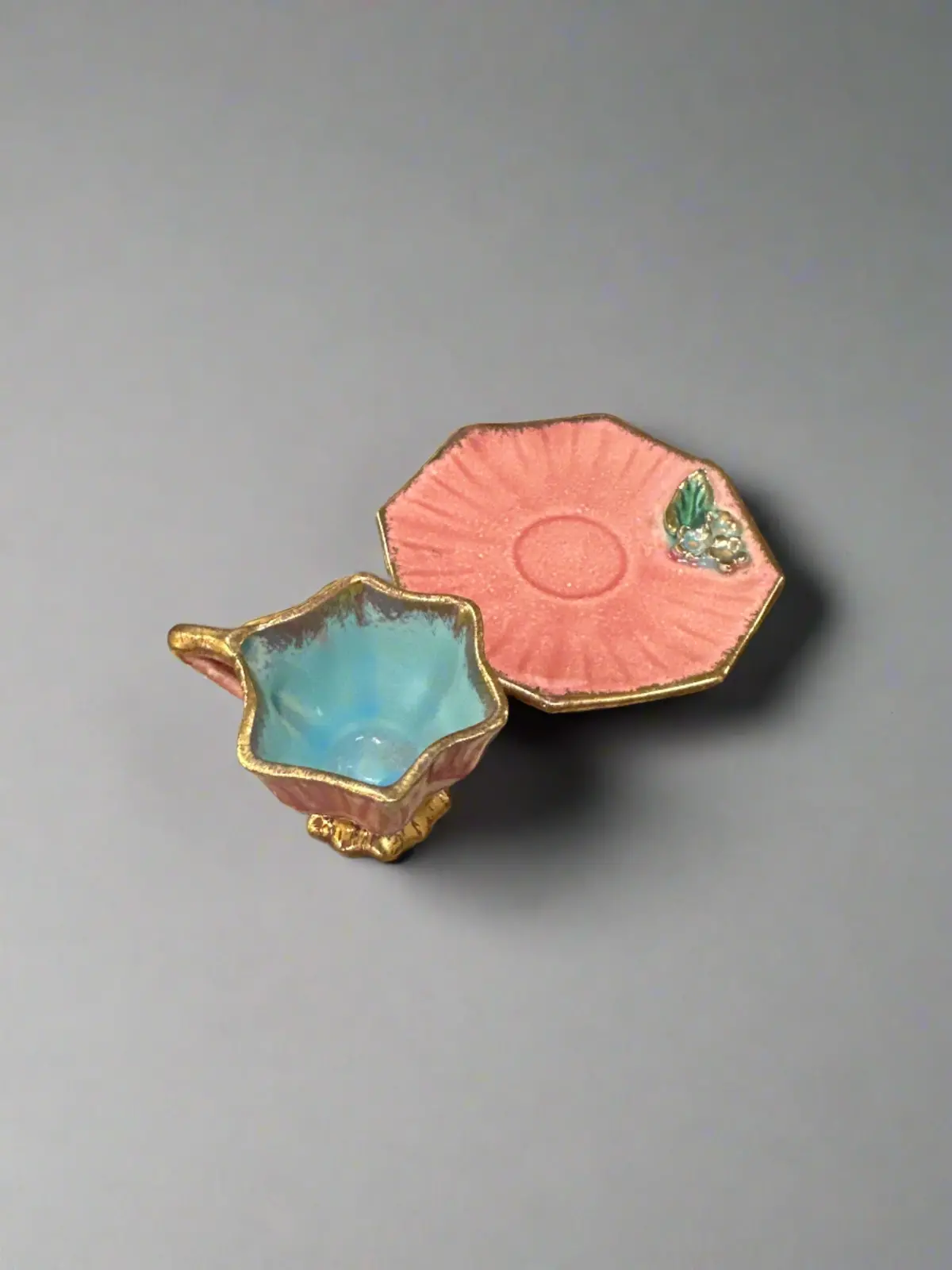 Pink And Blue Tiny Tea Cup And Saucer 1