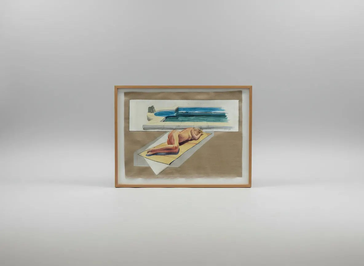 Framed Water Color Of Nude Sun Bather Signed John Nova 1