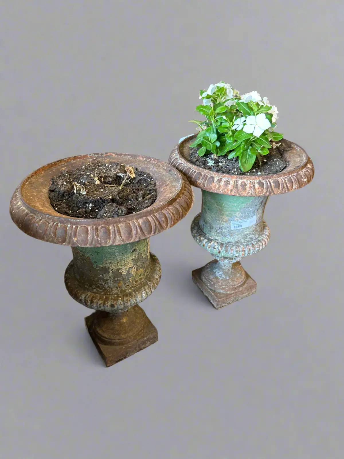 Pair Of Antique Cast Iron Footed Planters 1