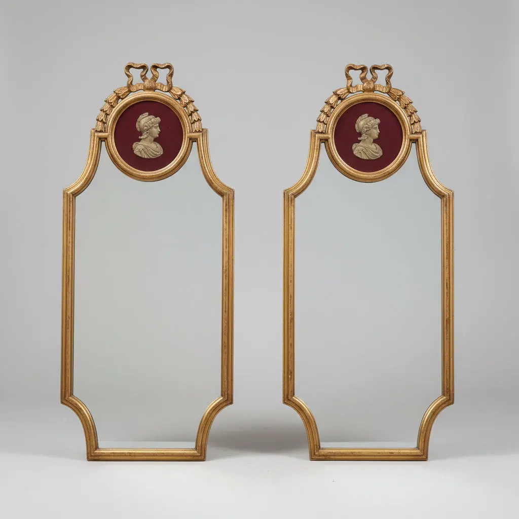 Pair Of Antique Gilt Framed Trumeau Mirrors With Portraits 1