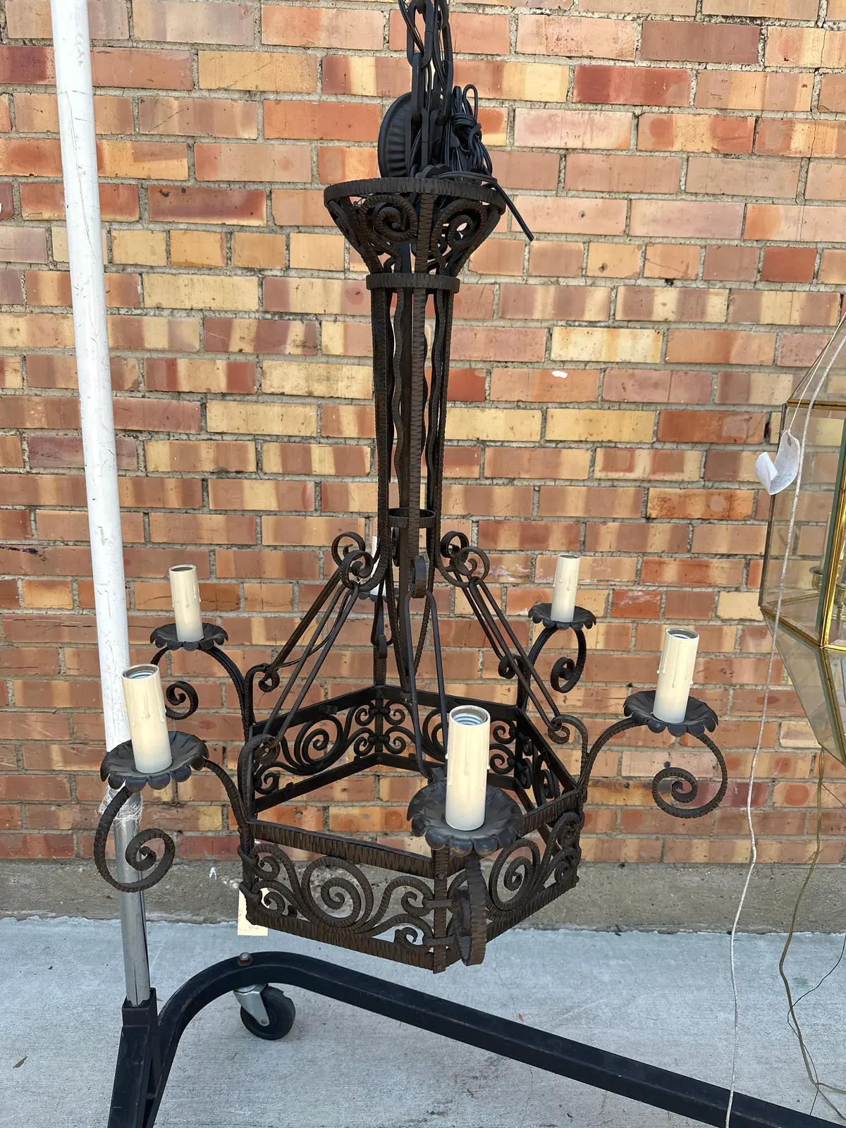 French 1930'S Art Deco Iron Hexagonal Light Wired 1