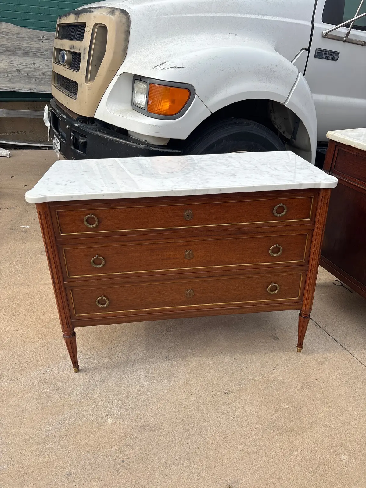 Small Louis Xvi White Marble Top 3 Drawer Mahogany Chest With Ring Pulls 1