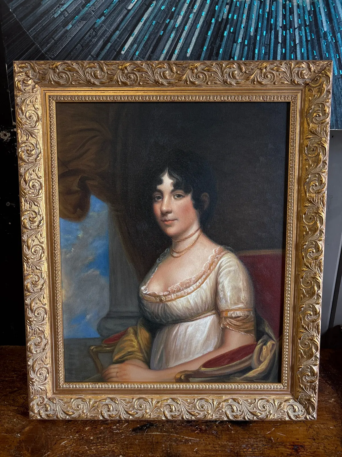Framed Oil Painting Copy Of Portrait Of Dolly Madison By Gilbert Stuart 1