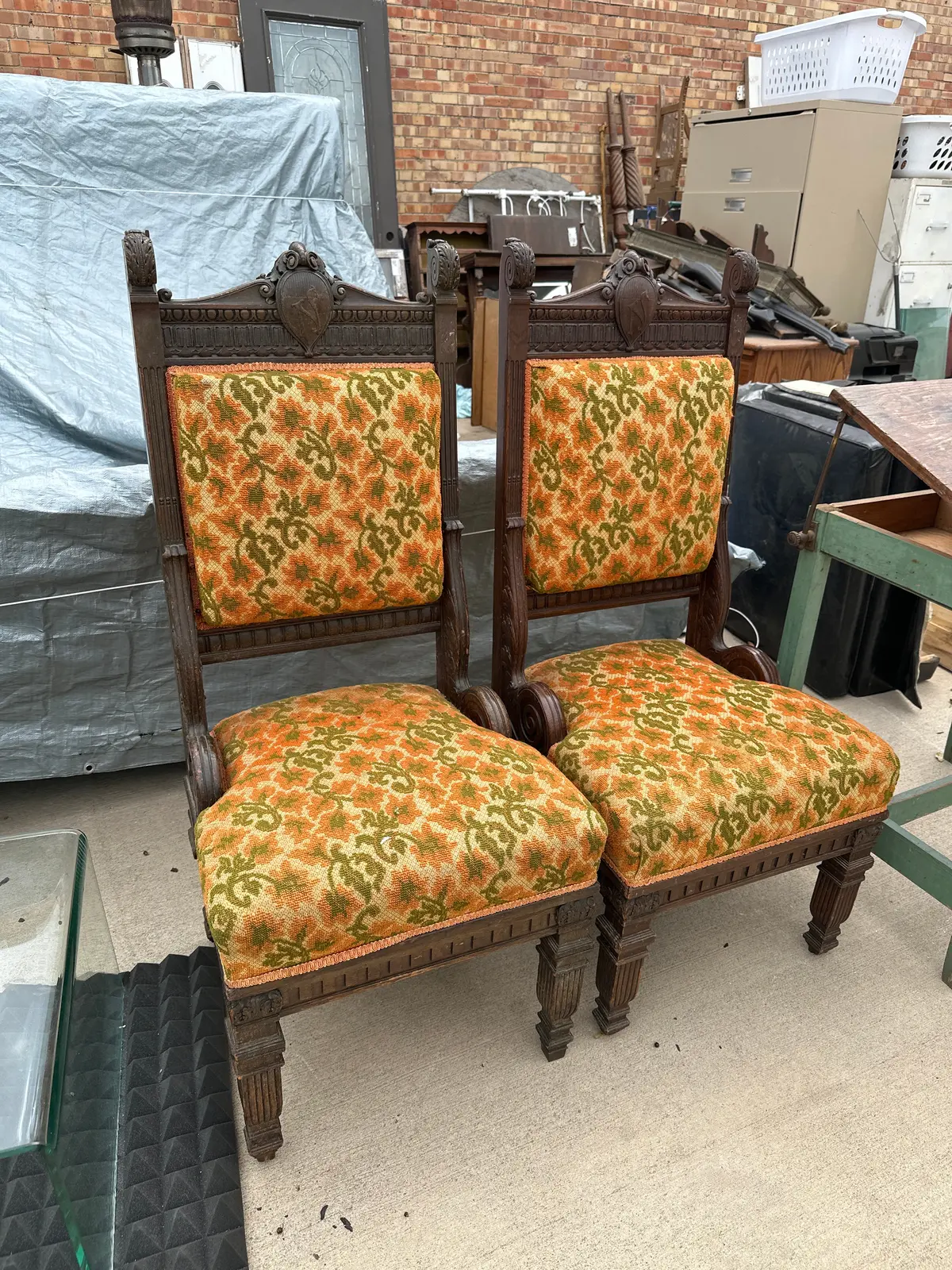 Pair Of Carved Wood Upholstered Chairs 1