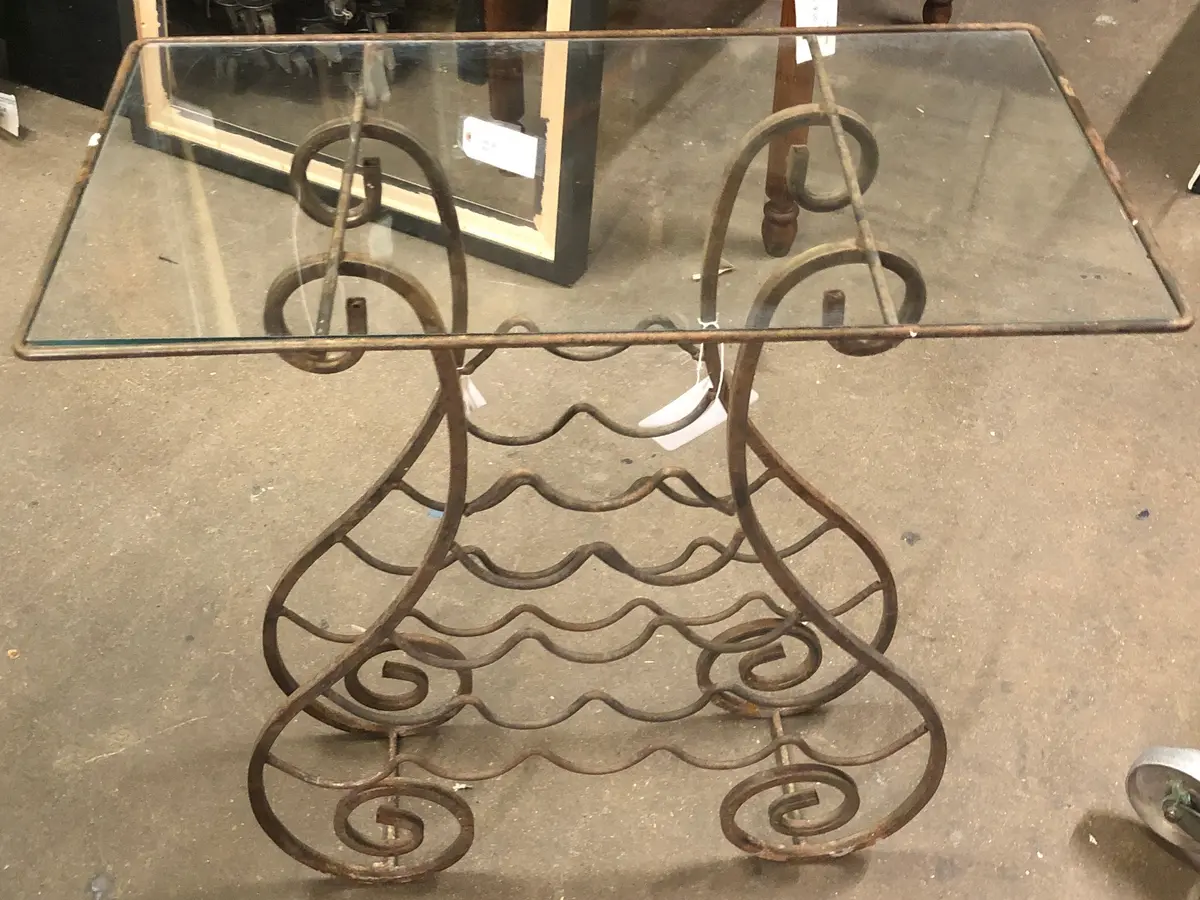 Wrought Iron Wine Rack Console W/ Glass Top 1