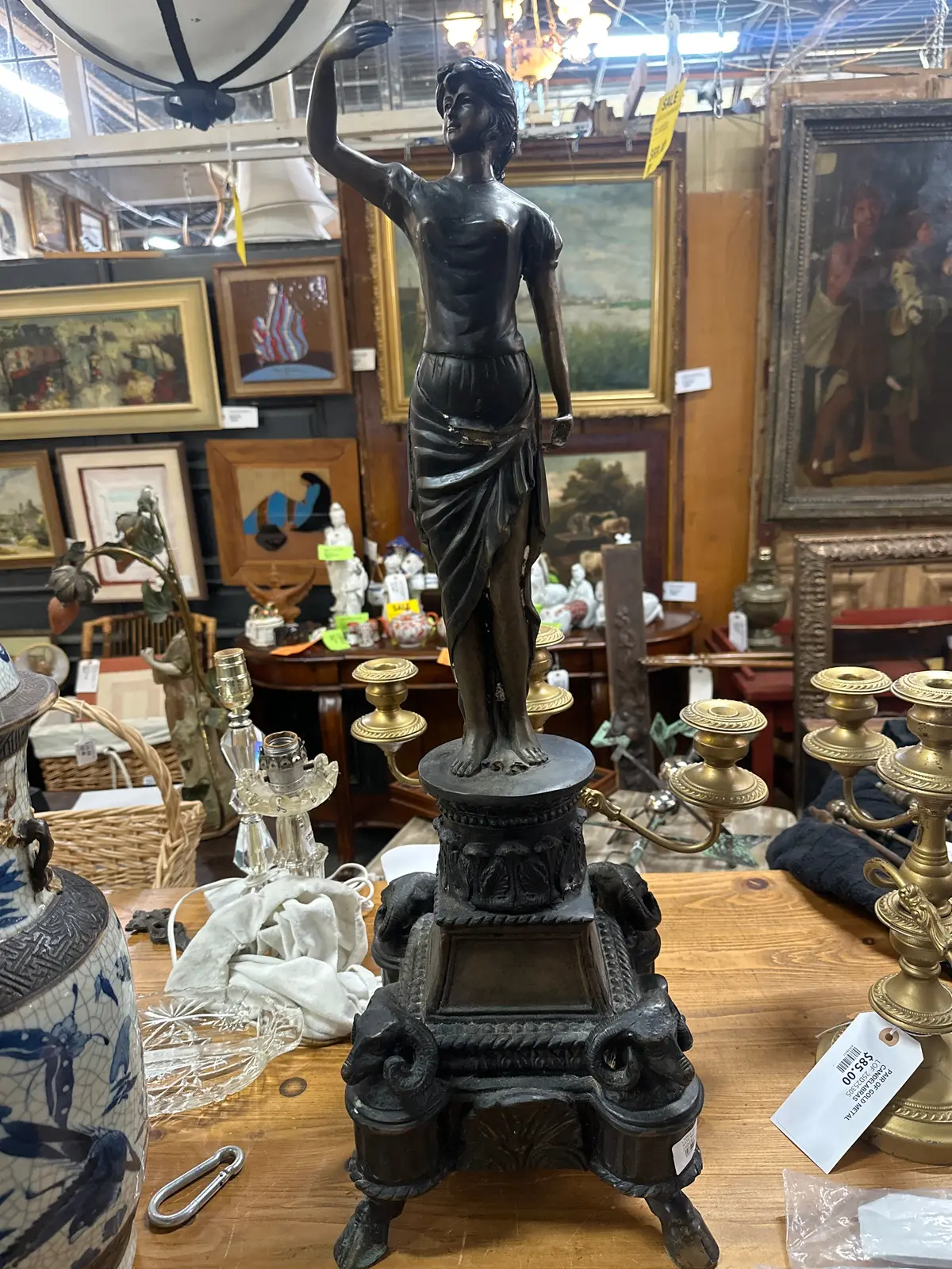 Large Bronze Of Lady On Base With Rams 1